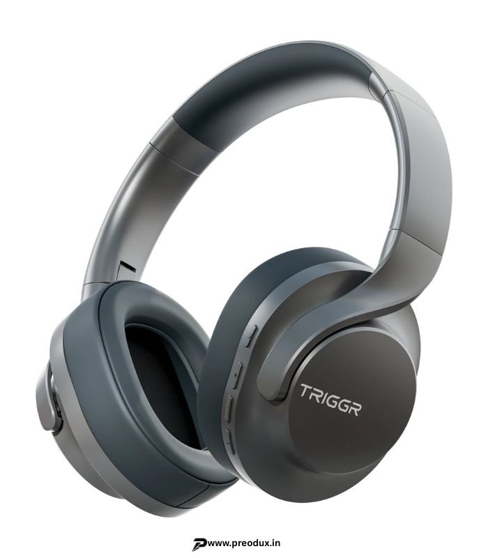 TRIGGR Punkheadz Z2 with 50H Battery, Dual Pairing, 40mm Drivers, ENC, Aux Port, v5.4 Bluetooth Headset (Graphite Grey, On the Ear) preodux.in