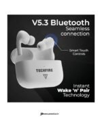 TECHFIRE BoomBuds TWS Earbuds with 100 HRS Playtime,(50ms Low Latency), Bluetooth v5.3 Bluetooth Headset (White, True Wireless) preodux.in
