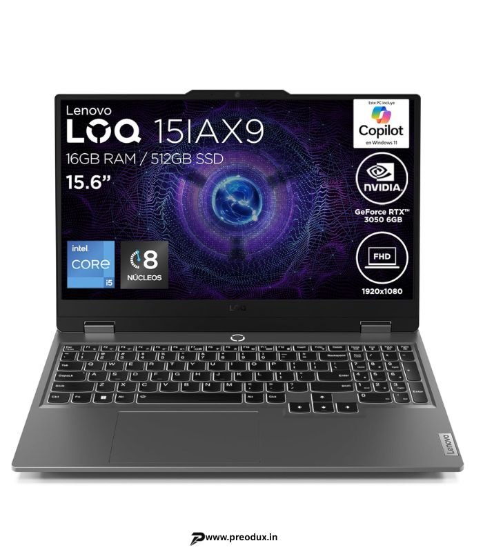 Lenovo LOQ 15IAX9 Gaming Laptop, Intel Core i5-12450HX, RTX 3050 6GB, 16GB RAM, 512GB SSD, 15.6 FHD preodux.in