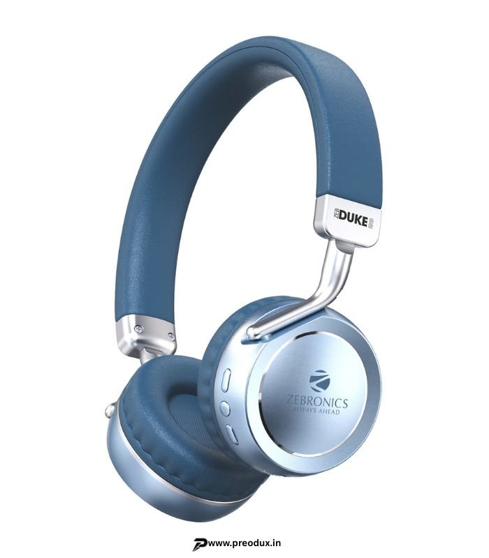 ZEBRONICS Zeb-Duke 2, with 60h Backup, BT v5.4, Gaming Mode, ENC, Deep Bass, Dual Pairing Bluetooth Headset (Blue, On the Ear) preodux.in