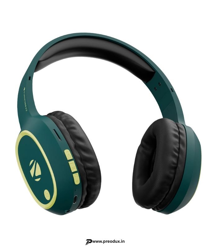 ZEBRONICS Zeb-Thunder, True 60Hr Backup, BT v6.0, Gaming Mode, ENC, AUX, mSD, Dual Pairing Bluetooth & Wired Headset (Teal Green, On the Ear) preodux.in