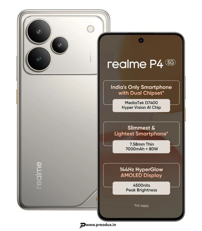 realme P4 5G (Steel Grey, 6GB RAM, 128GB Storage) 6.77 144Hz AMOLED Display Dimensity 7400 Ultra 50MP OIS Camera 7000mAh Battery, 80W Fast Charging Android 15 5G Smartphone preodux.in