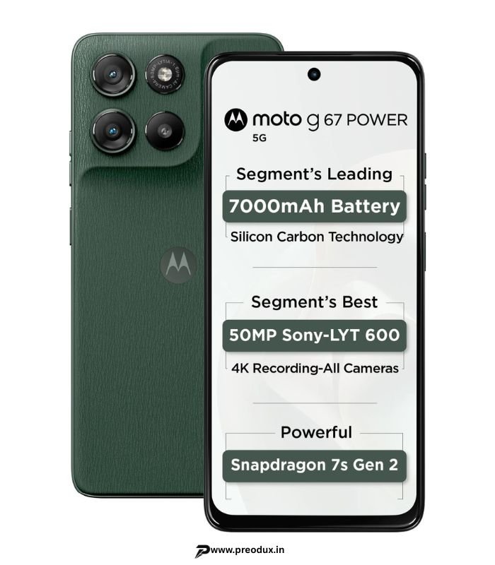 Motorola G67 Power 5G (Pantone Cilantro, 8GB RAM, 128GB Storage) 6.7 FHD+ 120Hz LCD Display Snapdragon 7s Gen2 Processor 50MP + 8MP UW Camera 7000mAh Battery with 30W Charger IP64 preodux.in