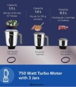 Philips HL7756 750-Watt Mixer Grinder with 3 Stainless Steel Jars (Black) preodux.in